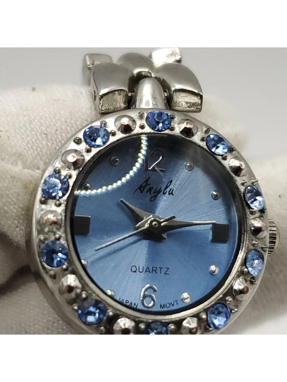 Anylu Quartz Blue Dial And Gem Bezel 21mm Womens Watch New Battery 7
